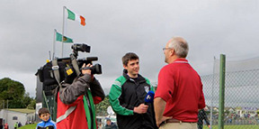 Doctor Pedersen being interview by a reporter in Ireland image
